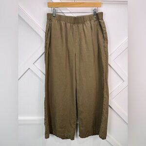 Eileen Fisher Organic Linen Wide Leg Crop Pants Brown Pull On Size Small